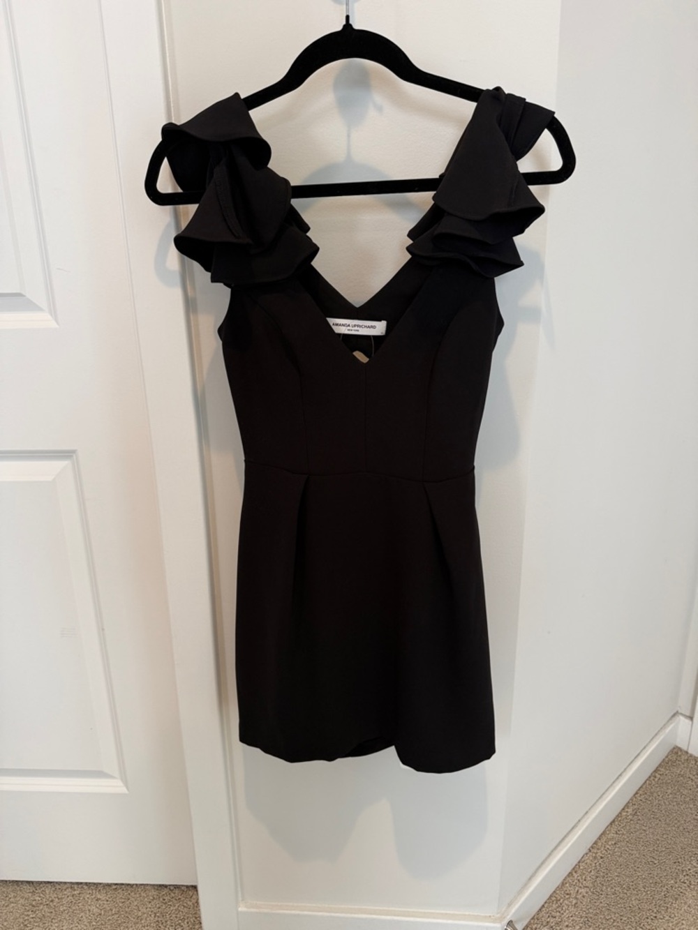 Amanda Uprichard Black Ruffle-Sleeve Mini Dress